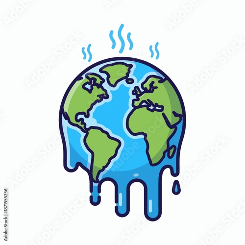 Melting Earth Cartoon Illustration Representing Global Warming and Climate Change.