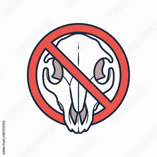 No hunting sign with animal skull in red circle.