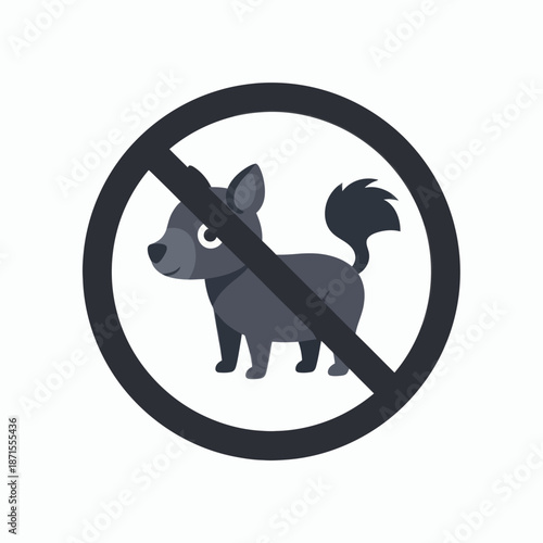 No pets allowed sign with a cute black dog inside a forbidden circle isolated on white background.
