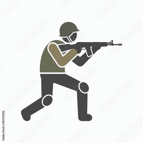 Soldier in Combat Gear with Rifle Icon.