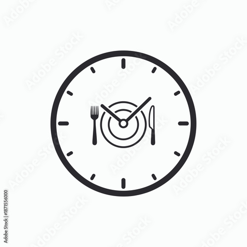 Time for Lunch Clock with Plate Fork and Knife Icon.