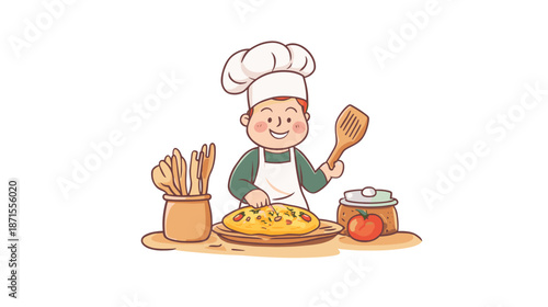 Cartoon Chef Preparing a Meal.