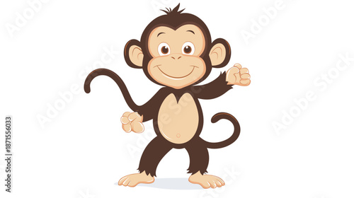 Cartoon Monkey Character Standing and Smiling.