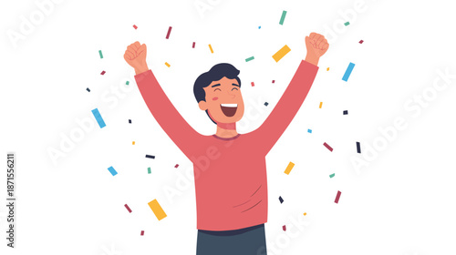 Man Celebrating with Arms Raised Up.