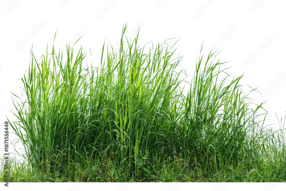 Obraz premium Tall green grass clump isolated on white background, natural and vibrant