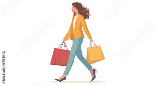 Woman Walking with Shopping Bags Illustration.