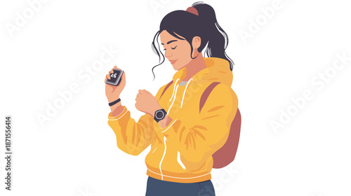 Woman Using Smartphone and Listening to Music.