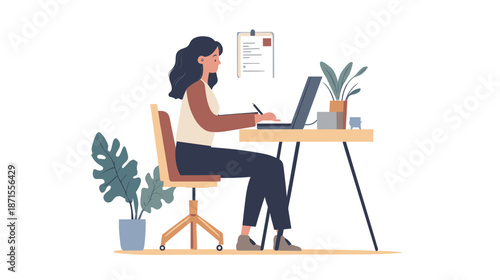 Woman Working on Laptop at Desk 2.