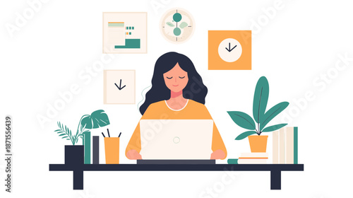 Woman Working on Laptop at Desk 1.