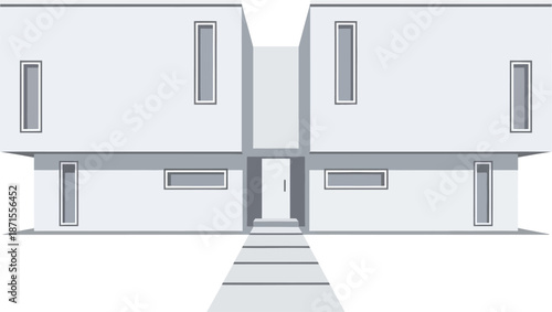 Modern Twin Houses Architecture Design Symmetrical White Residential Buildings with Clean Lines Contemporary Exterior Facade