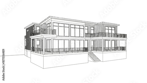 Modern Luxury House Architectural Sketch 3D Rendering of Contemporary Residential Building Design