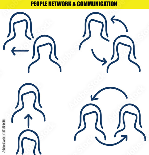 People connecting with communication arrows in network illustration
