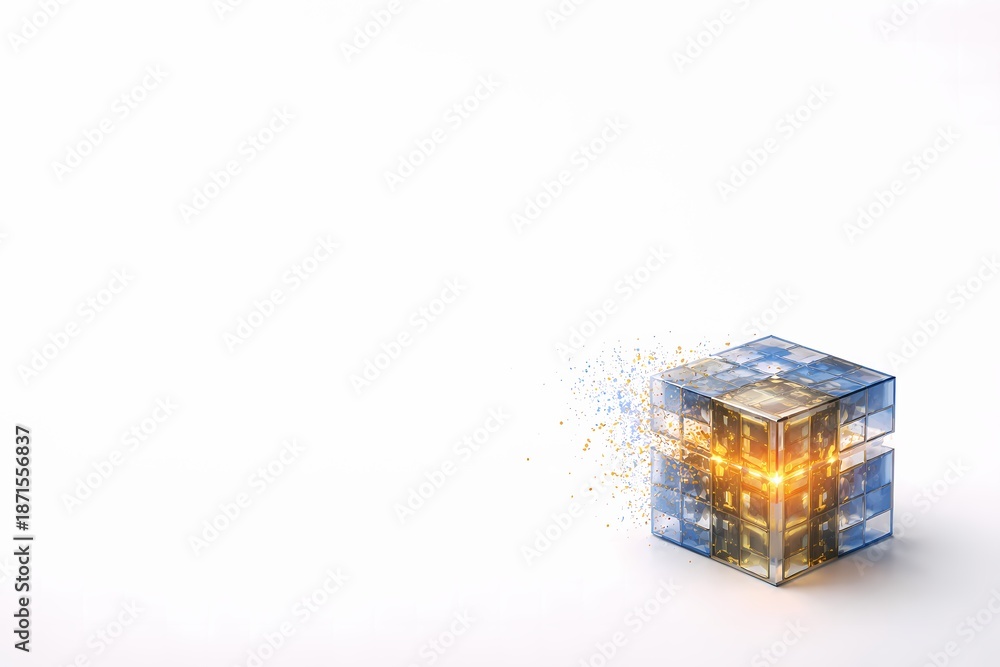 Obraz premium Quantum computing and advanced data processing concept with glass cube