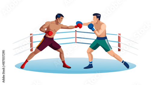 Boxing Match in Ring Cartoon Sports Illustration