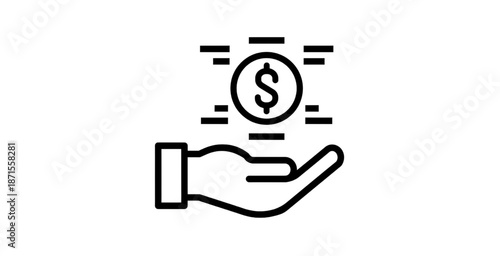 Hand holding money coin illustration representing finance investment and income concept