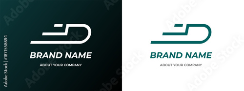 Speed letter D logo with forward arrow and minimal motion design. Creative vector template for transport company, digital software, mobile app, delivery service or innovative business branding.