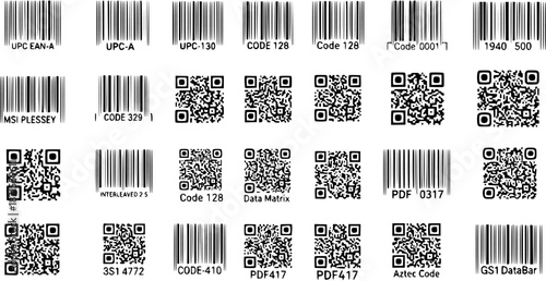 Barcodes  QR Codes Vector Set: Collection of Different Barcode and QR Code Types