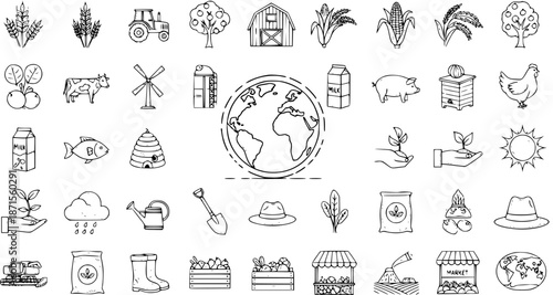 Hand-Drawn Agriculture  Farming Icons: A Collection of Sustainable Practices  Natural Resources