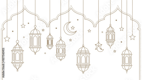 Elegant Islamic Lanterns and Crescent Moon Decorative Hanging Pattern