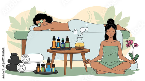 Relaxing Aromatherapy Massage Scene with Essential Oils and Calm Atmosphere