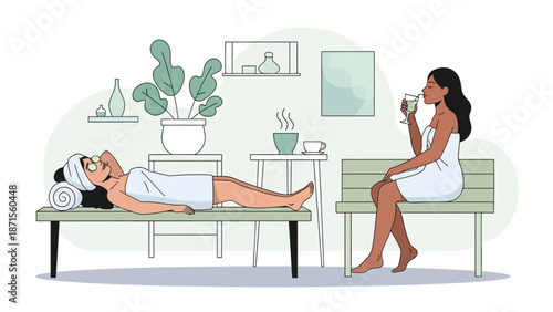 Relaxing Spa Scene with Woman Getting a Facial and Drinking Tea in a Calm