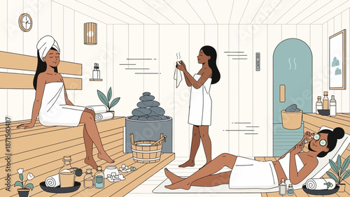 Relaxing spa day with women enjoying self-care treatments and peaceful ambiance