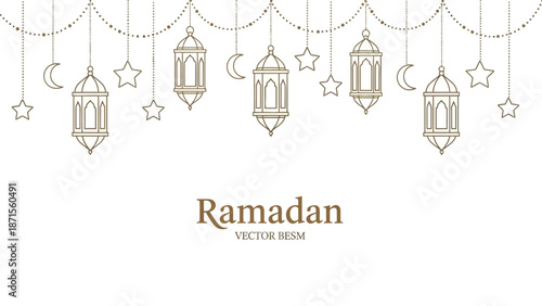 Elegant Ramadan themed hanging lanterns star and moon decorations illustration