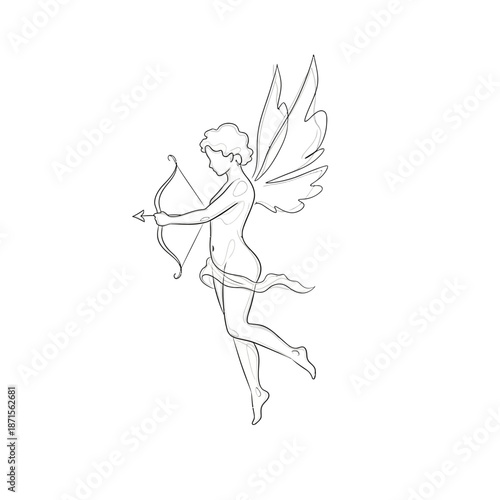 Cupid Angel Sketch Drawing with Bow and Arrow, Love Symbol, Valentine's Day