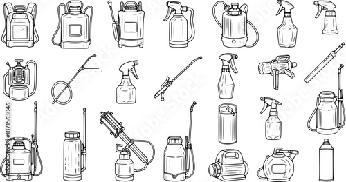 Collection of Vector Sketchy Pesticide Sprayers: Diverse Designs for Farming, Gardening, and Pest Control
