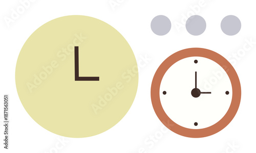 Time management, scheduling, punctuality, simplicity, productivity, organization. Minimalist clock design with abstract elements and circular shapes. Time management and scheduling concept