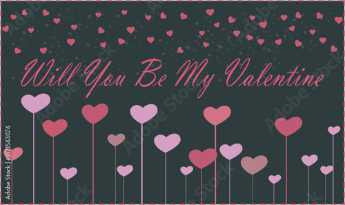 Will You Be My Valentine Greeting Card with Pink Hearts on Dark Background