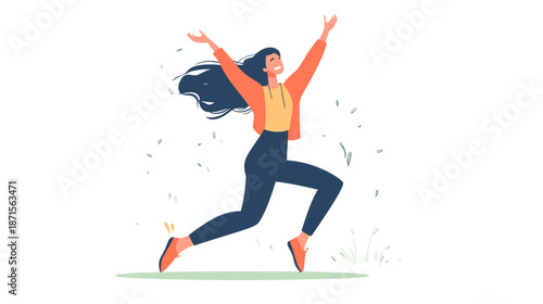Woman Jumping with Joy and Freedom.