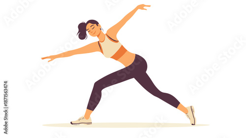 Woman Practicing Yoga in Warrior Pose.