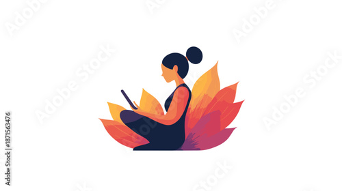 Woman Sitting Using Digital Device Relaxing.
