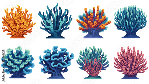 Set of eight colorful coral illustrations