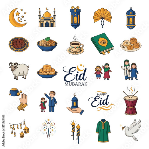 Eid Mubarak Islamic Greeting Elements Collection.