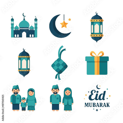 Eid Mubarak Islamic Illustrations and Graphics.