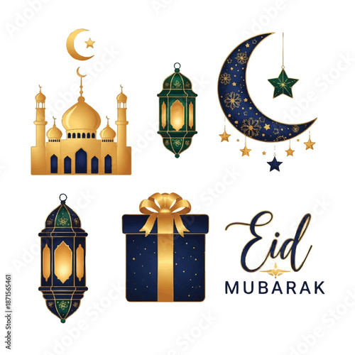 Eid Mubarak Islamic Lanterns Gift Crescent Moon Stars.