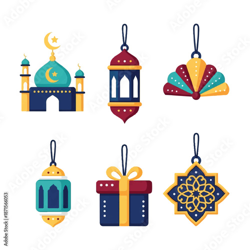 Colorful Ramadan Ornaments and Gift Box.