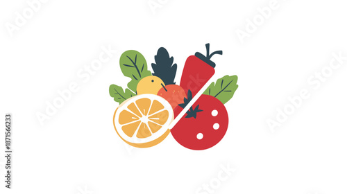 Fresh Fruits and Vegetables Illustration.