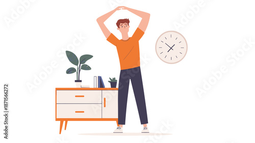 Man Stretching Arms Above Head Relaxing.