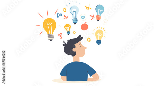 Man with Creative Ideas and Lightbulbs.