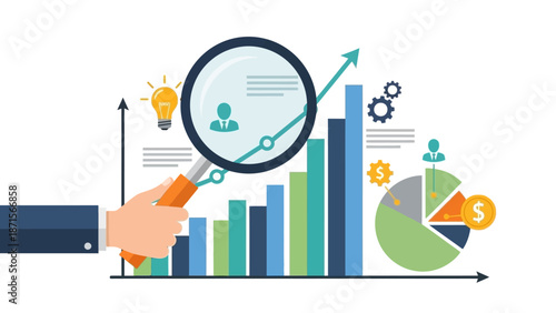 Business Growth Analysis with Magnifying Glass.