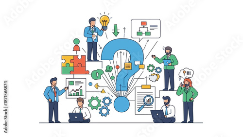Business problem solving concept with question mark and people.