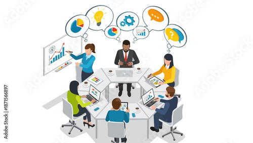 Business Team Brainstorming Meeting with Charts and Graphs.