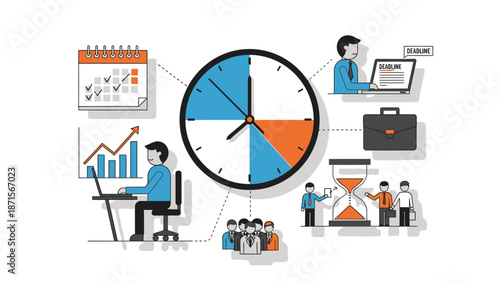 Time Management Concept with Clock and Business Elements.