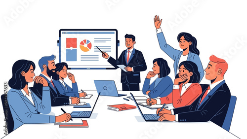 Business meeting presentation discussion corporate team brainstorming.