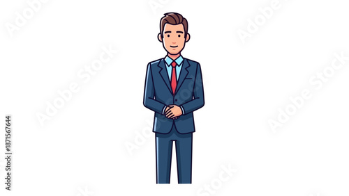 Businessman in blue suit with red tie.