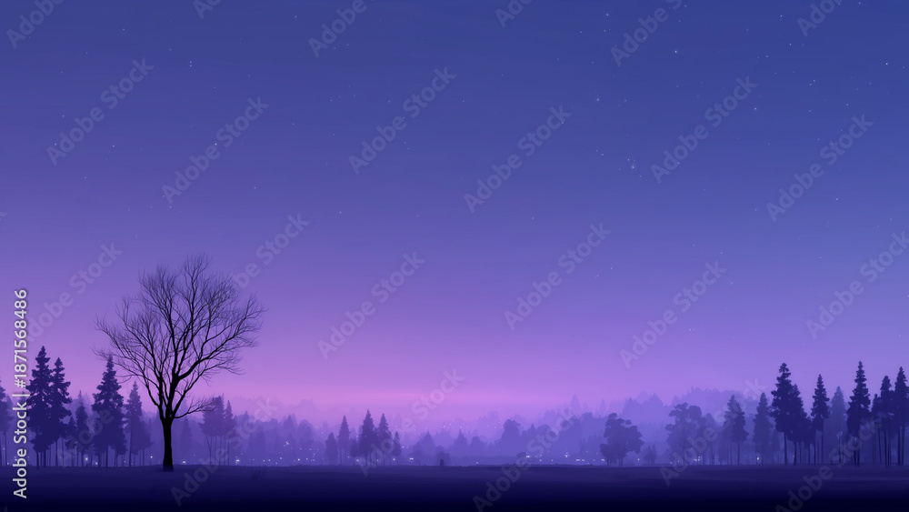 Naklejka premium Fantasy purple foggy landscape with lonely tree