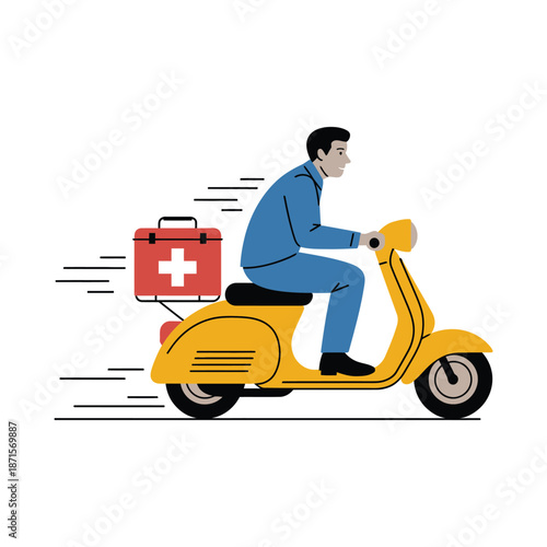 Medic courier delivering supplies rapidly on a scooter.